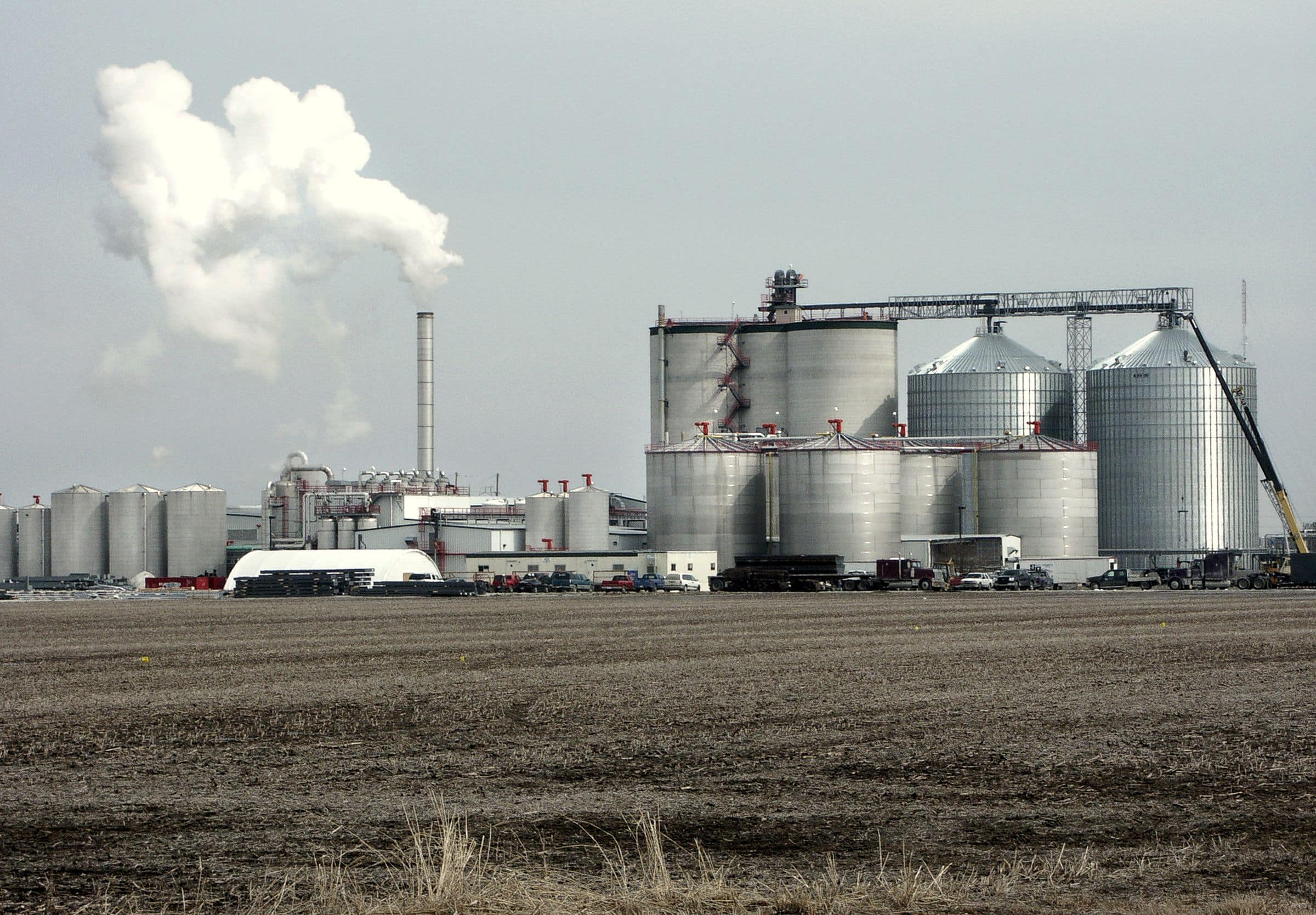 Storage silos and process buildings at a biofuel production plant